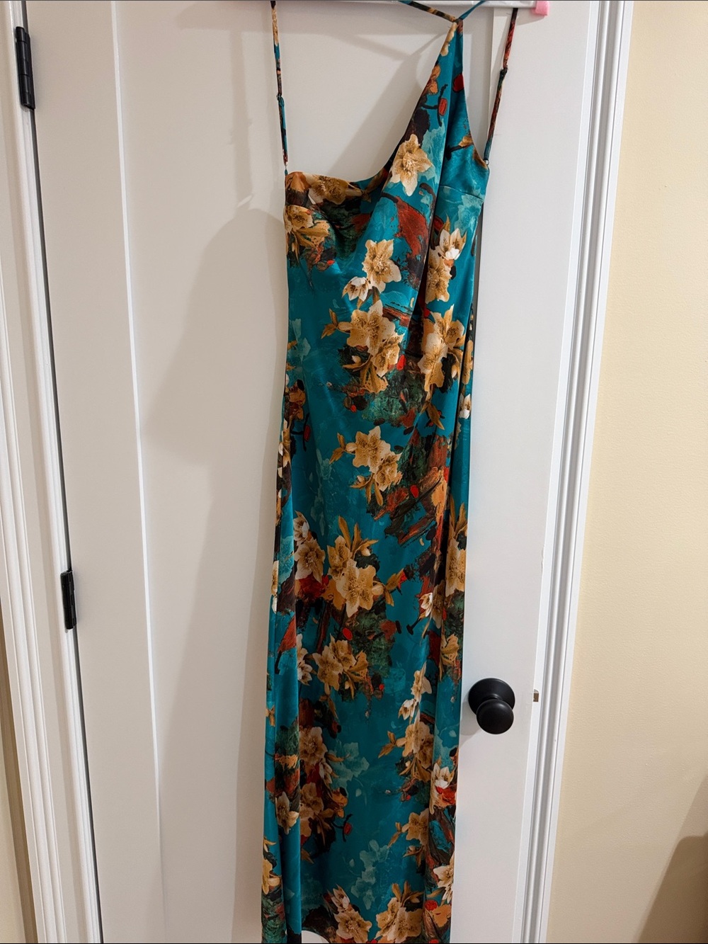 Teal Floral Slip Midi Dress with Yellow Bloom Print